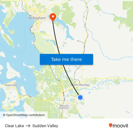 Clear Lake to Sudden Valley map