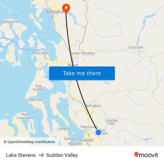 Lake Stevens to Sudden Valley map