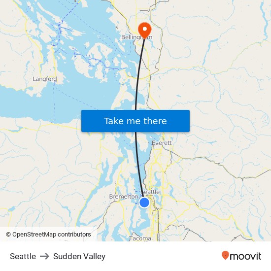 Seattle to Sudden Valley map