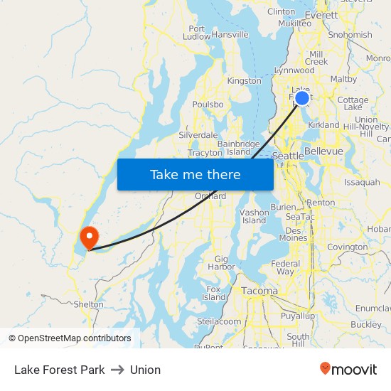 Lake Forest Park to Union map