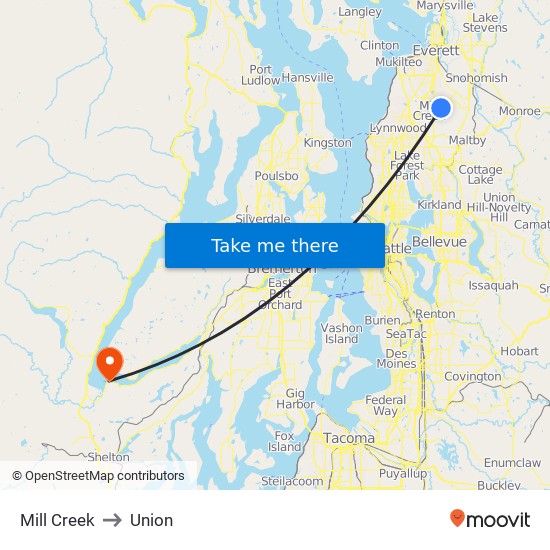 Mill Creek to Union map