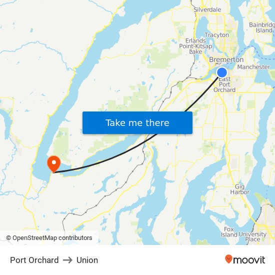 Port Orchard to Union map