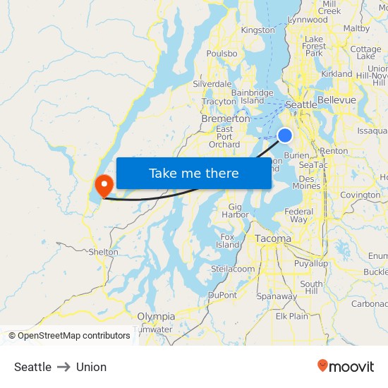 Seattle to Union map