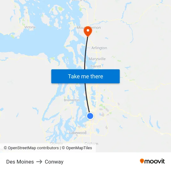 Des Moines to Conway map