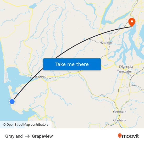 Grayland to Grapeview map