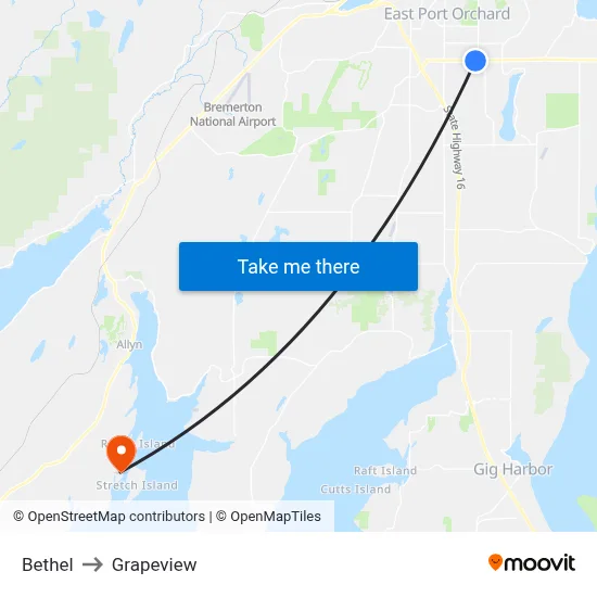 Bethel to Grapeview map