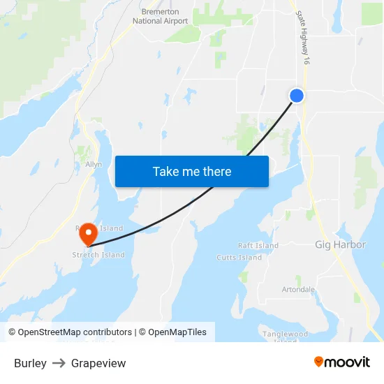 Burley to Grapeview map