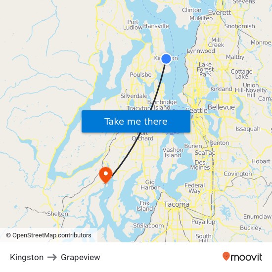 Kingston to Grapeview map