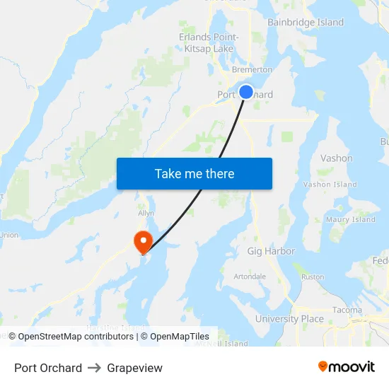 Port Orchard to Grapeview map