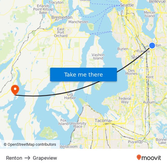 Renton to Grapeview map