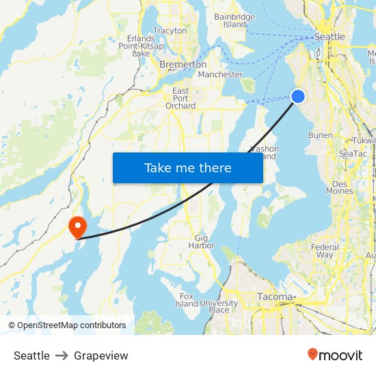 Seattle to Grapeview map