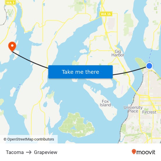 Tacoma to Grapeview map