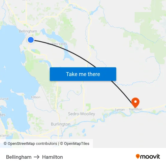 Bellingham to Hamilton map