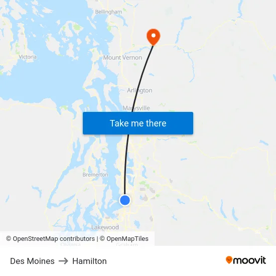 Des Moines to Hamilton map