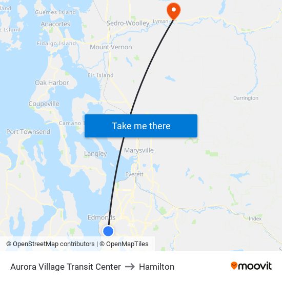 Aurora Village Transit Center to Hamilton map