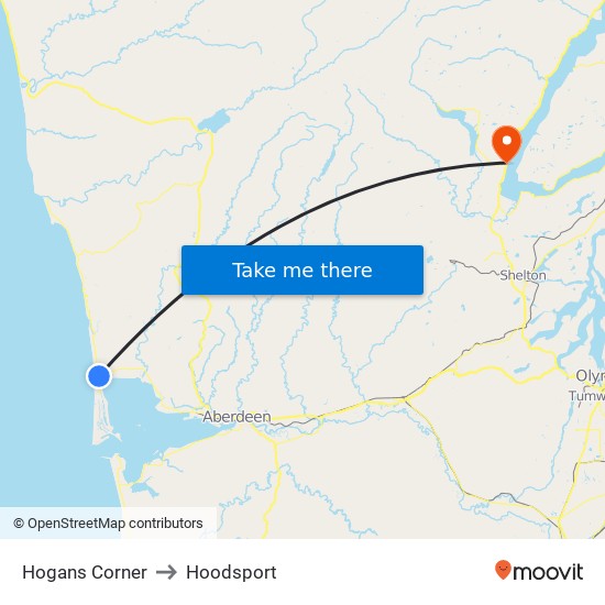 Hogans Corner to Hoodsport map