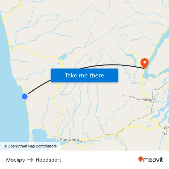 Moclips to Hoodsport map