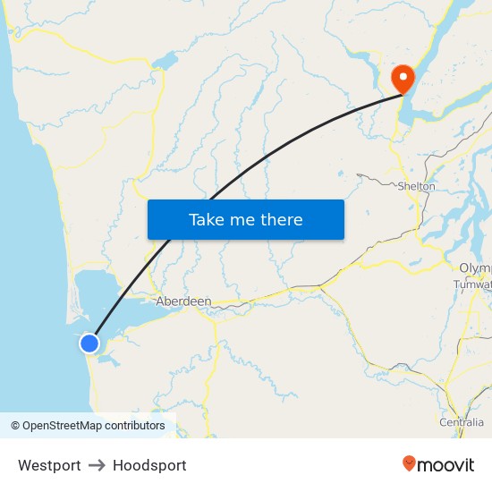 Westport to Hoodsport map