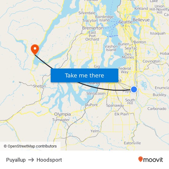 Puyallup to Hoodsport map