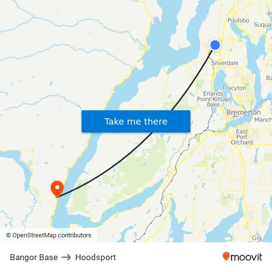 Bangor Base to Hoodsport map