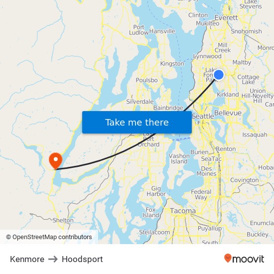 Kenmore to Hoodsport map