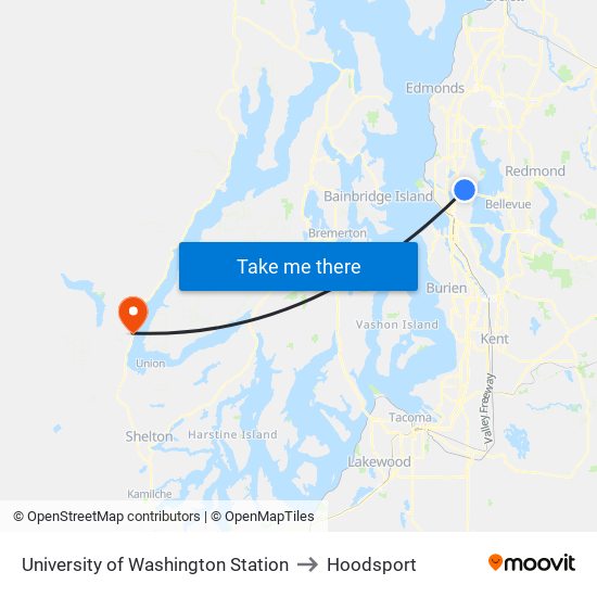 University of Washington Station to Hoodsport map