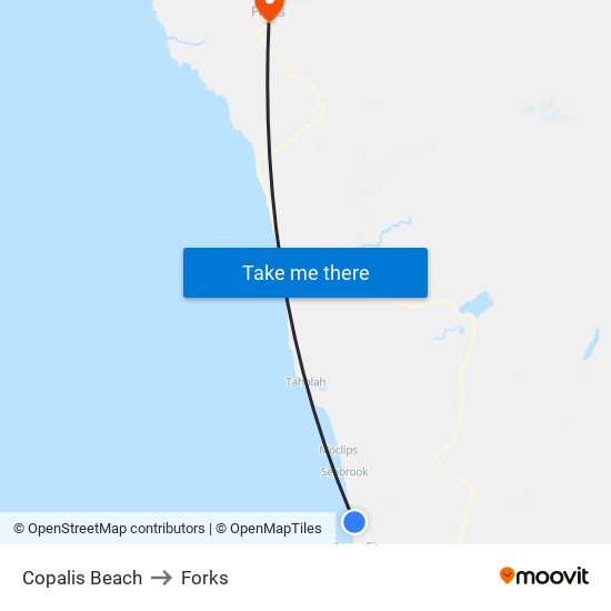 Copalis Beach to Forks map