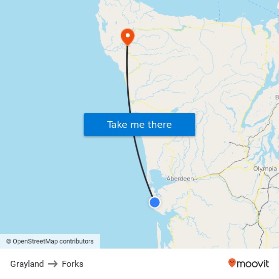 Grayland to Forks map