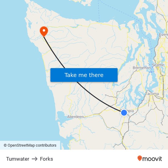 Tumwater to Forks map