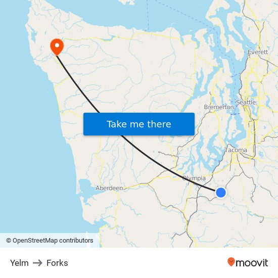 Yelm to Forks map