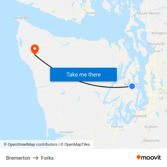 Bremerton to Forks map