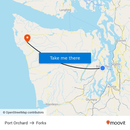 Port Orchard to Forks map