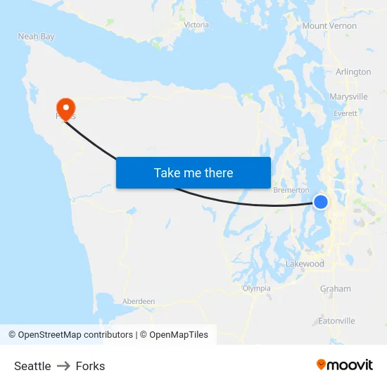 Seattle to Forks map