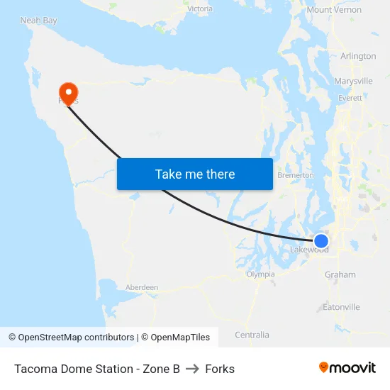 Tacoma Dome Station - Zone B to Forks map