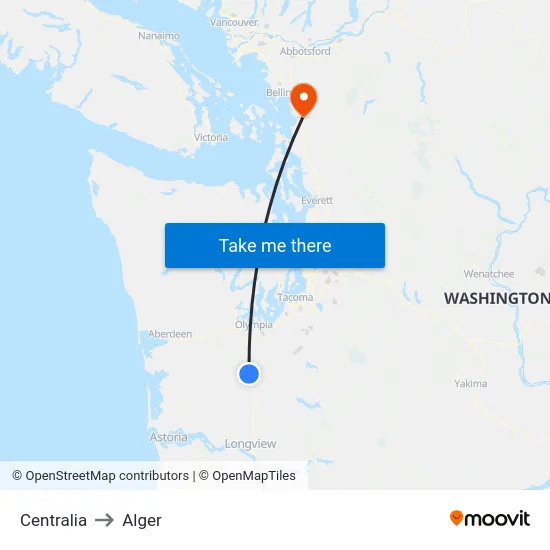 Centralia to Alger map