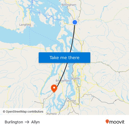 Burlington to Allyn map