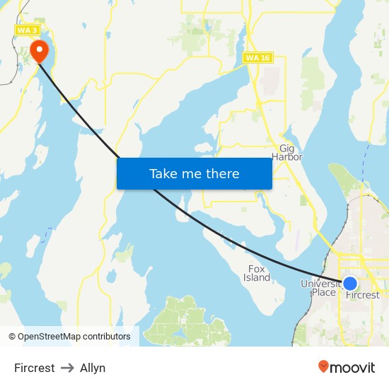 Fircrest to Allyn map