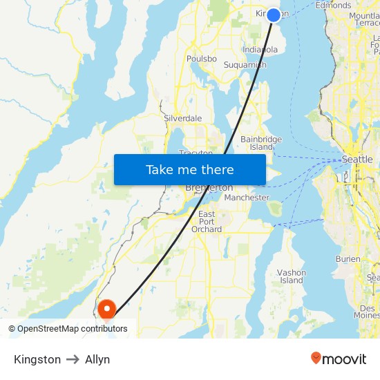 Kingston to Allyn map