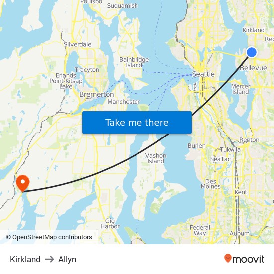 Kirkland to Allyn map