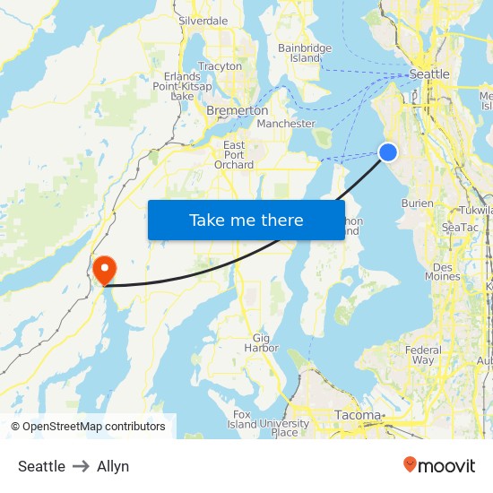 Seattle to Allyn map