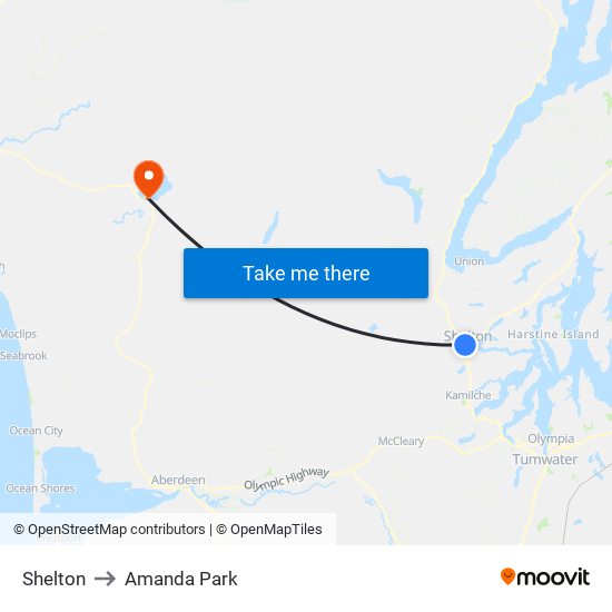 Shelton to Amanda Park map