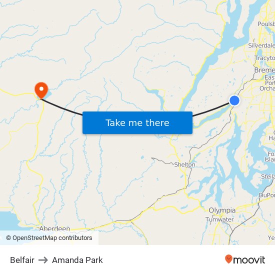 Belfair to Amanda Park map