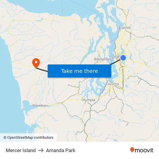 Mercer Island to Amanda Park map