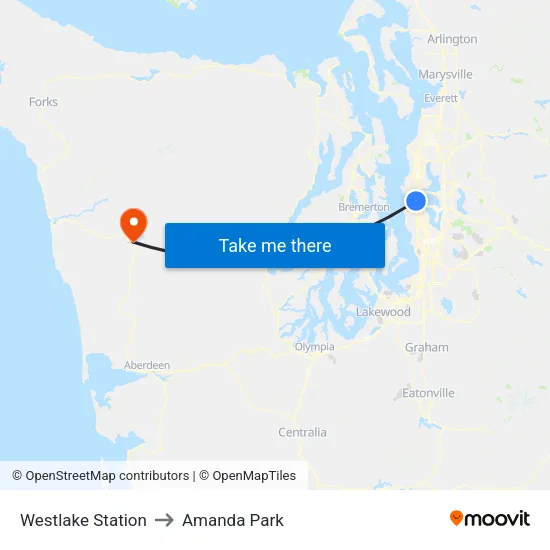 Westlake Station to Amanda Park map
