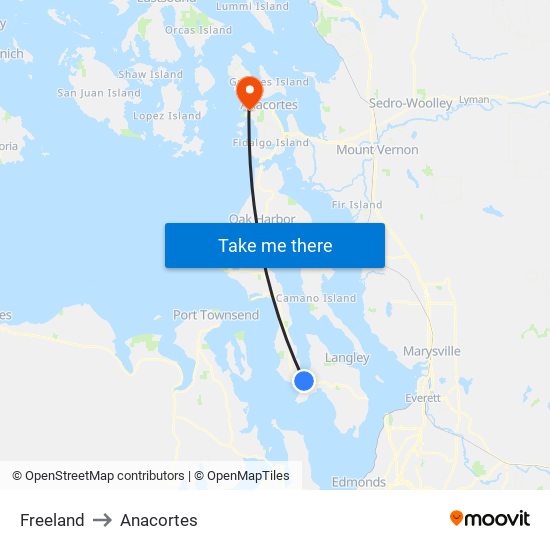 Freeland to Anacortes map