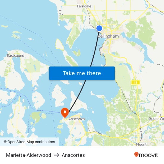 Marietta-Alderwood to Anacortes map