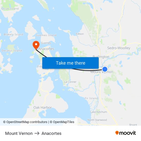 Mount Vernon to Anacortes map