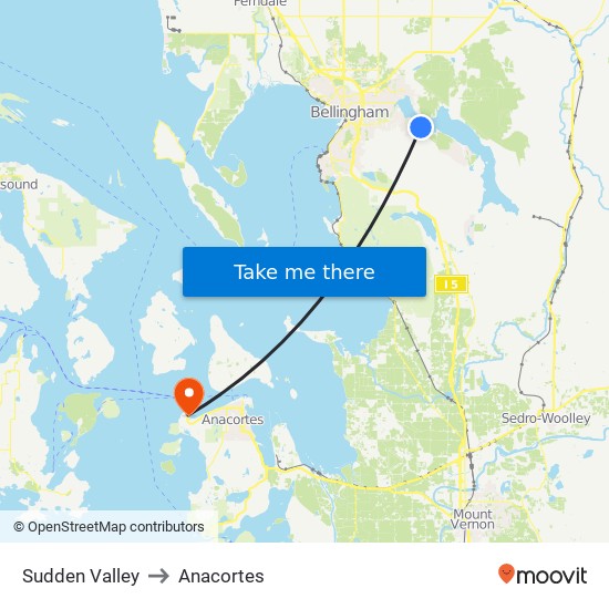 Sudden Valley to Anacortes map