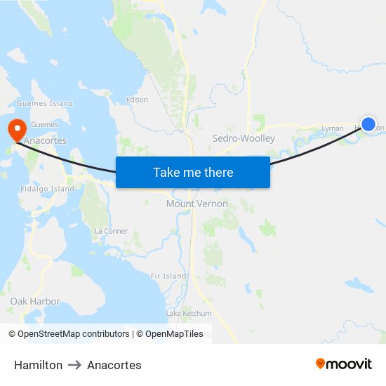 Hamilton to Anacortes map