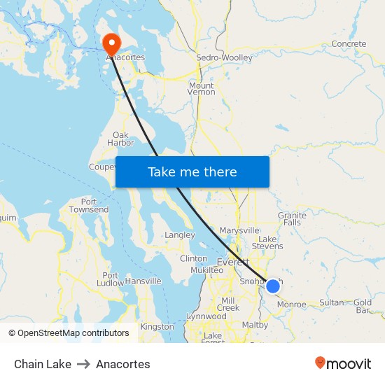 Chain Lake to Anacortes map